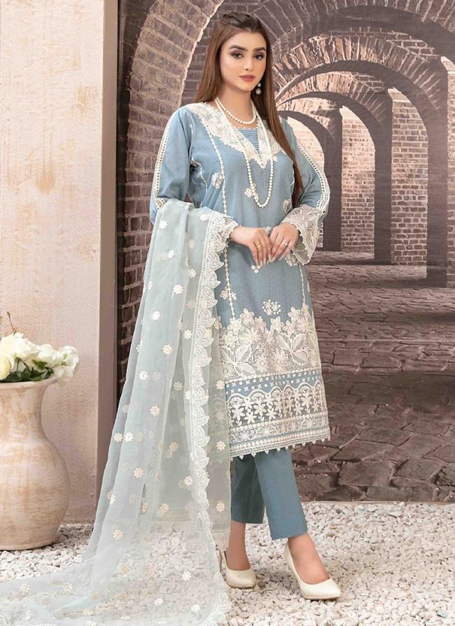 Georgette Blue Eid Wear Embroidery Work Pakistani Suit